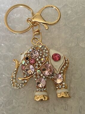 Pink Crystal Elephant Keychain